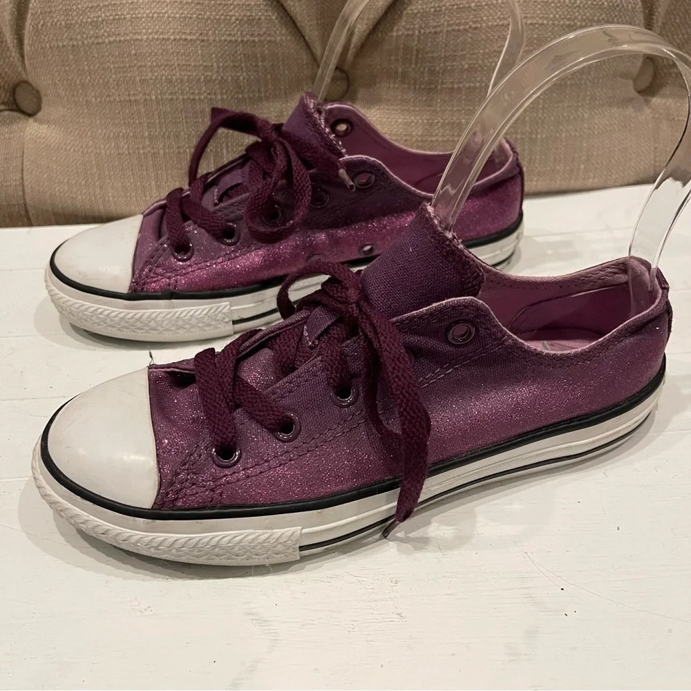 Converse All Star Glitter Sneakers Girls Size 2 Purple Double Tong